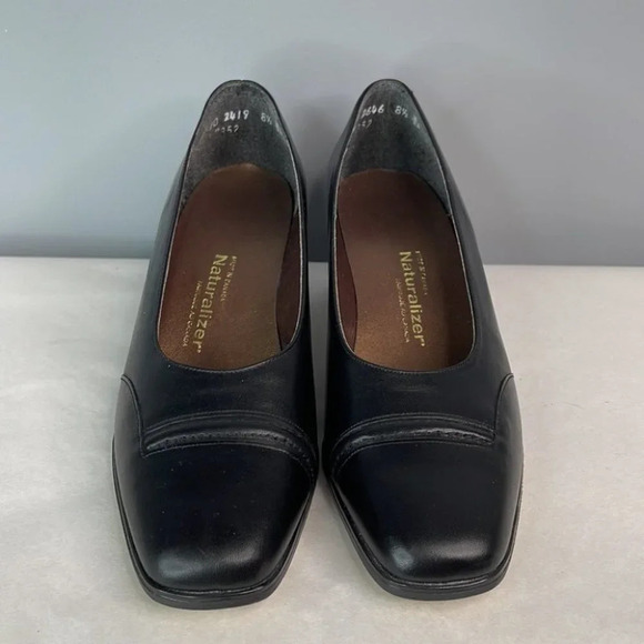 NATURALIZER Black Leather Square Toe Block Heel Pumps Parisian Size 8.5 Narrow - Picture 4 of 11
